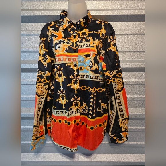 Tops - Baroque Print Long Sleeve Shirt